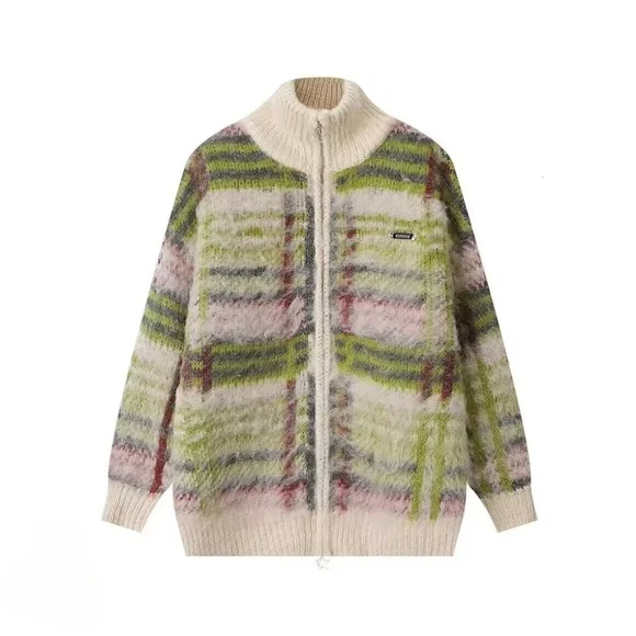 Fuzzy Knitted Mock Neck Cardigan ▪︎ Multi Color ▪︎ MD - Picture 2 of 13